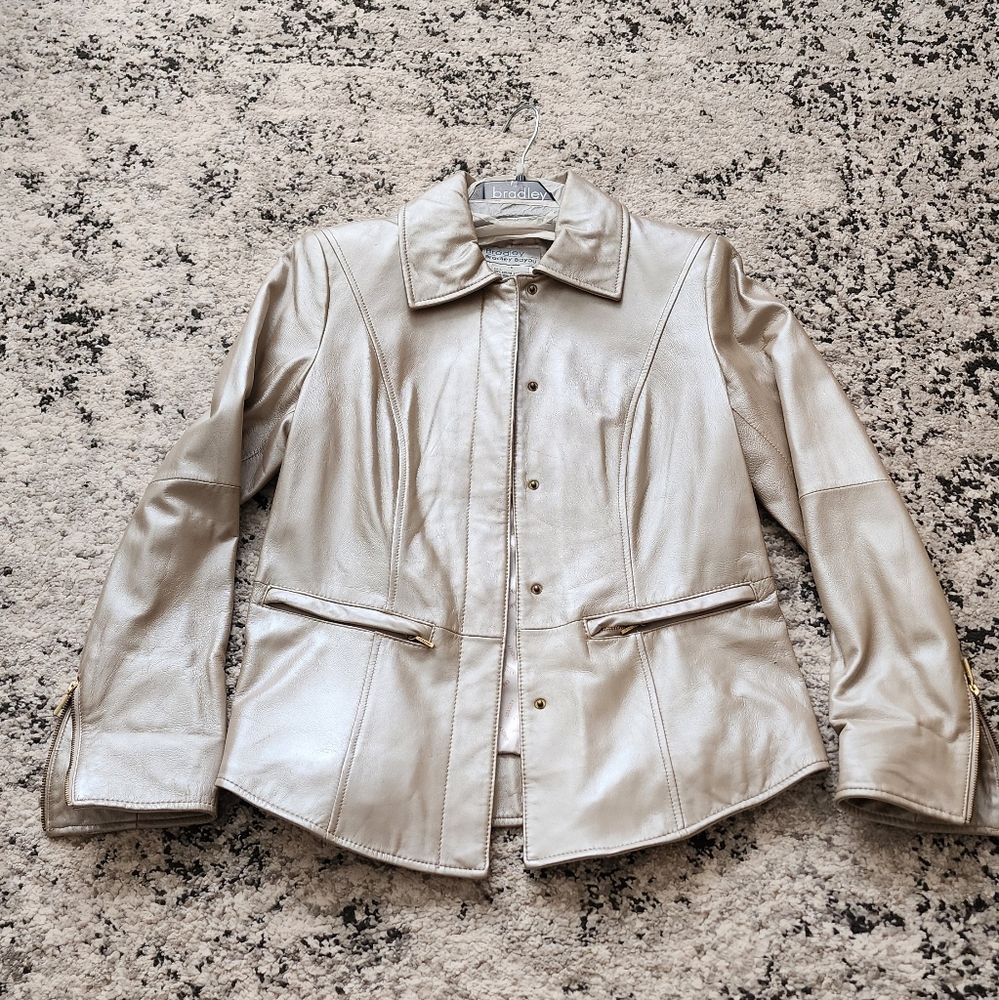 Vintage Bradley Bayou Leather Jacket Snap Front Metallic Womns XS Western Chic